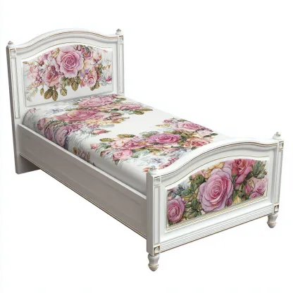 Kinderbett mit Rosenmuster 200x90x100 cm - Weiß - Klassisches Design - geeignet für Schlafzimmer-Domainota