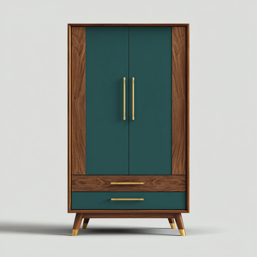 Kleiderschrank Holz 95x45x160 cm - blaugrün - walnuss - für Schlafzimmer - modernes Design-Domainota