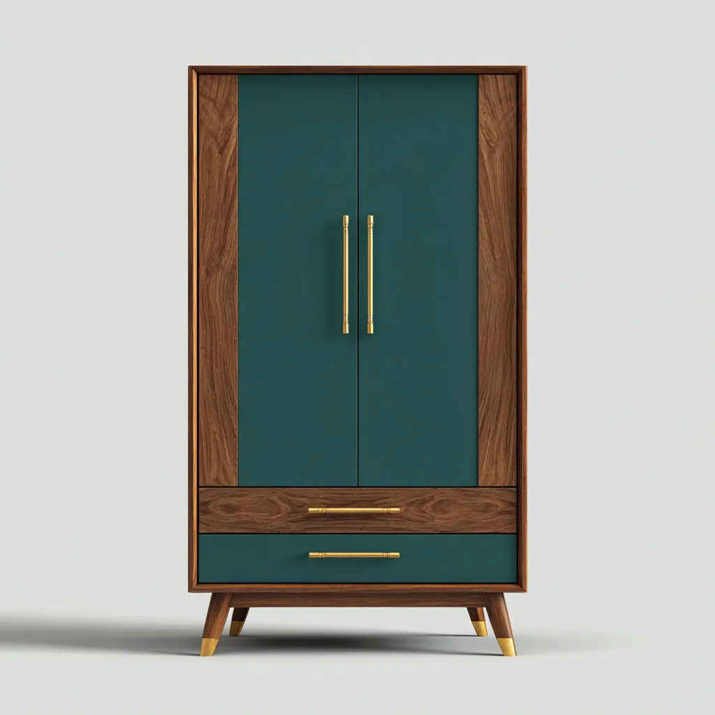 Kleiderschrank Holz 95x45x160 cm - blaugrün - walnuss - für Schlafzimmer - modernes Design-Domainota