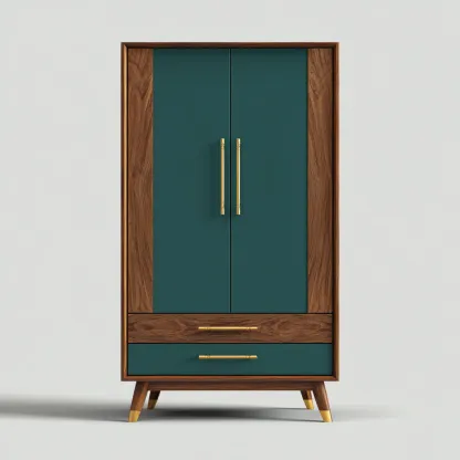 Kleiderschrank Holz 95x45x160 cm - blaugrün - walnuss - für Schlafzimmer - modernes Design-Domainota