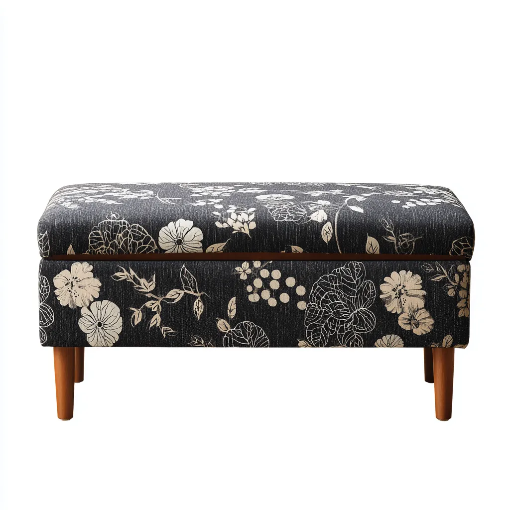 Eingangsbank Stoff 90x38x48 cm - schwarz gemustert - klassisches Design für Flur-Domainota