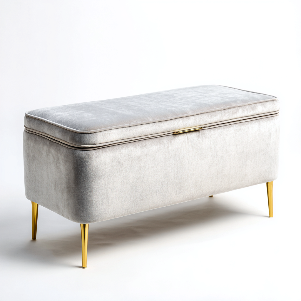 Eingangsbank Samt 110x42x46 cm - hellgrau - mit Stauraum - geeignet für Flur - Modernes Design-Domainota