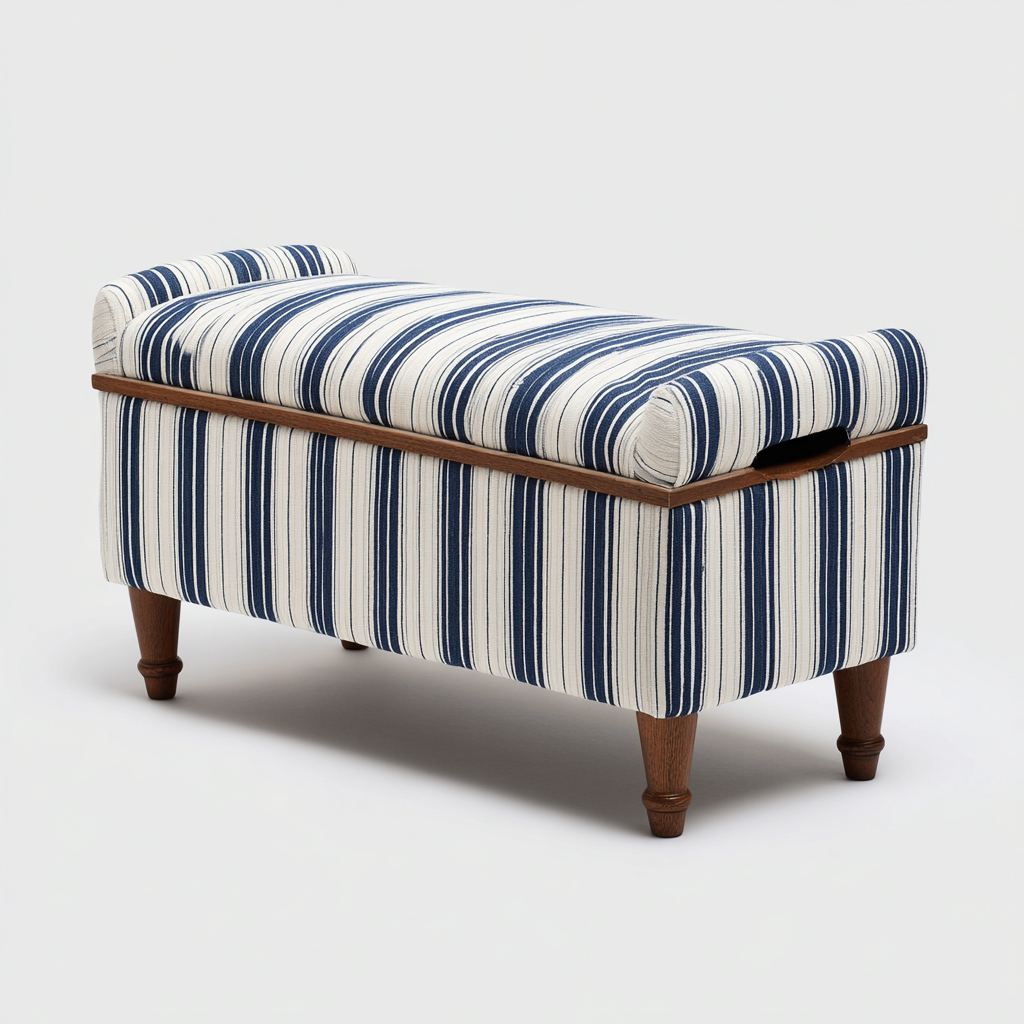 Eingangsbank Stoff 100x40x50 cm - blau - weiß gestreift - maritimes Design mit Stauraum für Flur-Domainota