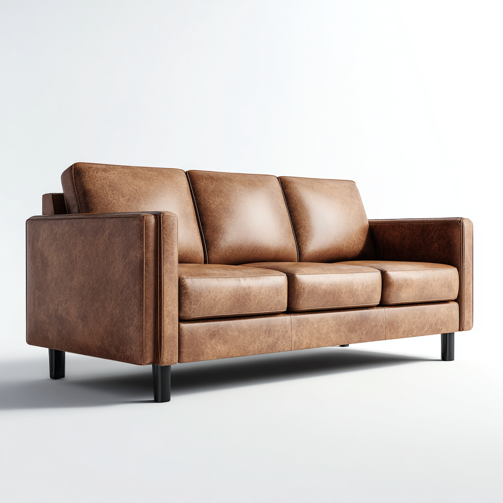 Gerades Sofa Echtlederpolster 195x85x84 cm - Hellbraun - Modernes Design - Für Wohnzimmer-Domainota