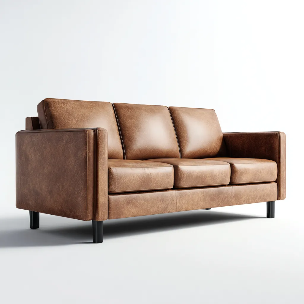 Gerades Sofa Echtlederpolster 195x85x84 cm - Hellbraun - Modernes Design - Für Wohnzimmer-Domainota