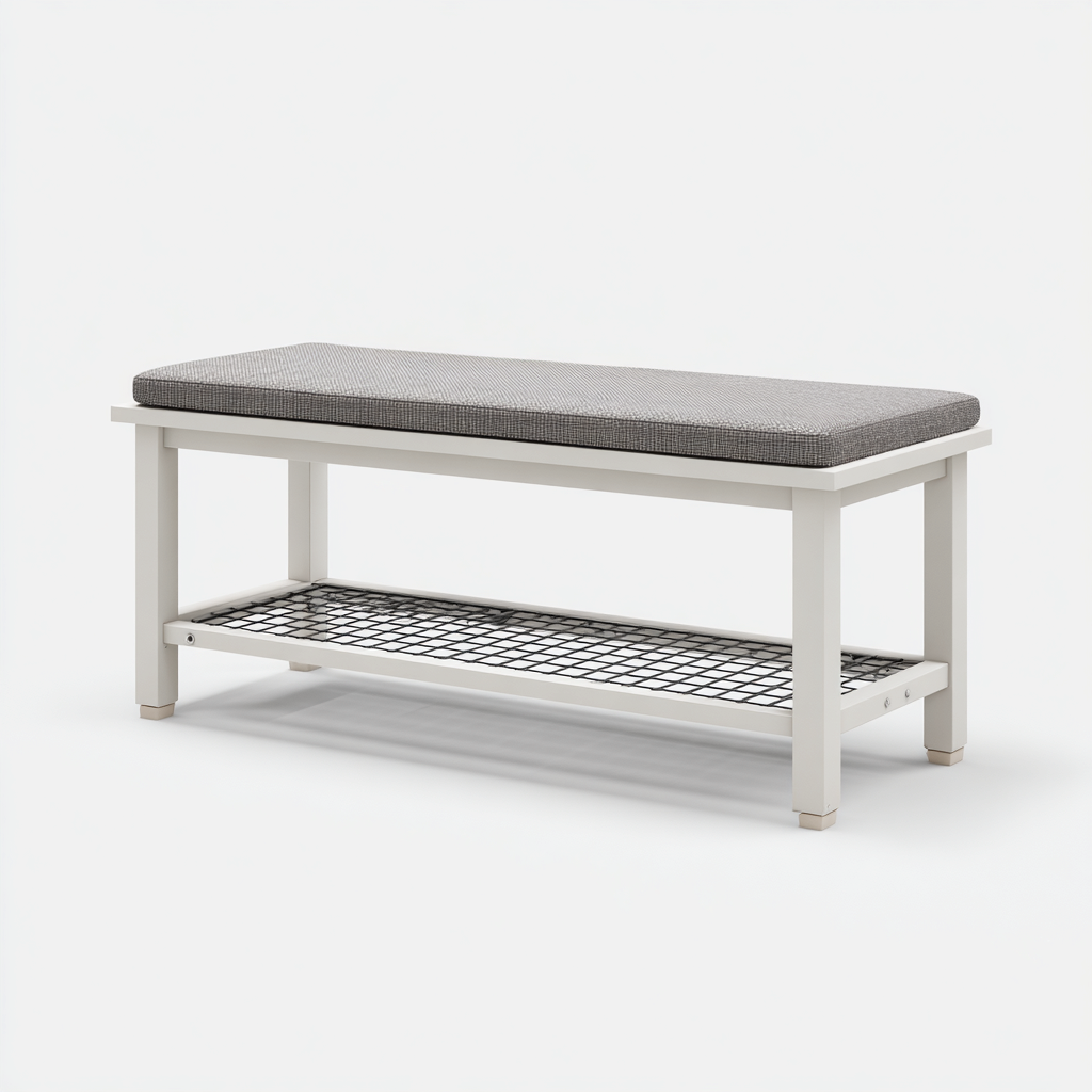 Eingangsbank Holz - Metall 100x35x48 cm - weiß - grau - modernes Design mit Ablage für Flur-Domainota