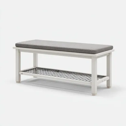 Eingangsbank Holz - Metall 100x35x48 cm - weiß - grau - modernes Design mit Ablage für Flur-Domainota
