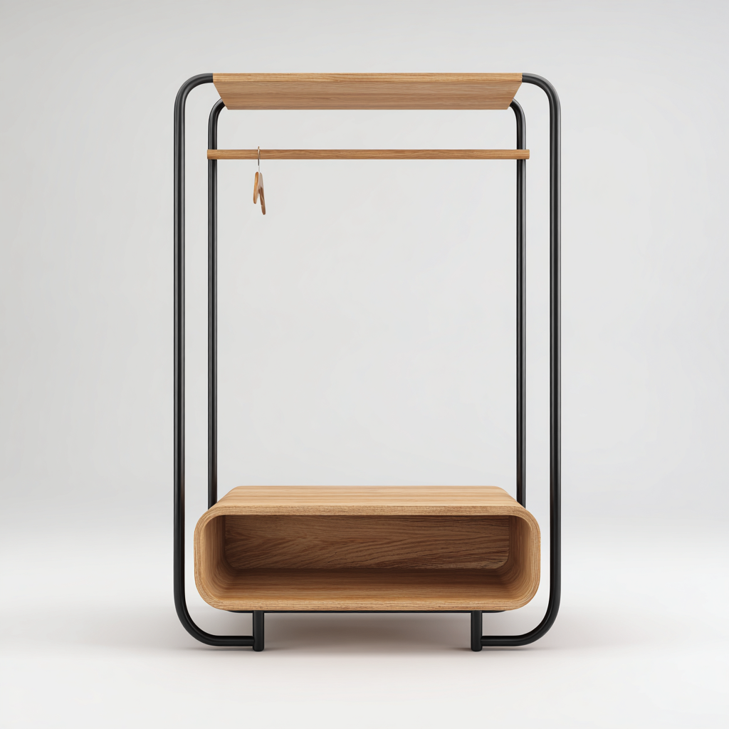 Garderobenständer Metall und Holz 85x35x120 cm - Eichenoptik - Schwarz - für Eingangsbereich - modernes Design-Domainota