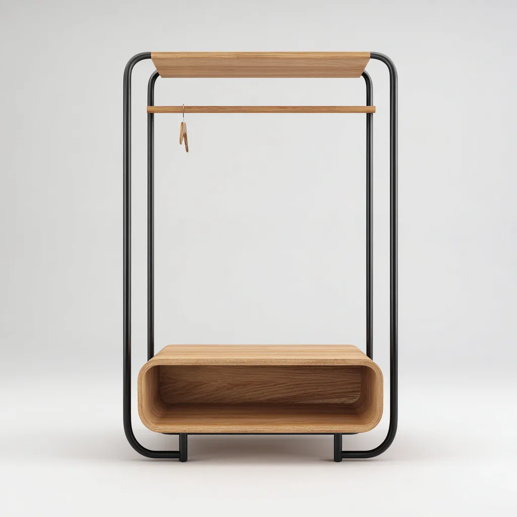 Garderobenständer Metall und Holz 85x35x120 cm - Eichenoptik - Schwarz - für Eingangsbereich - modernes Design-Domainota