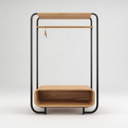 Garderobenständer Metall und Holz 85x35x120 cm - Eichenoptik - Schwarz - für Eingangsbereich - modernes Design-Domainota