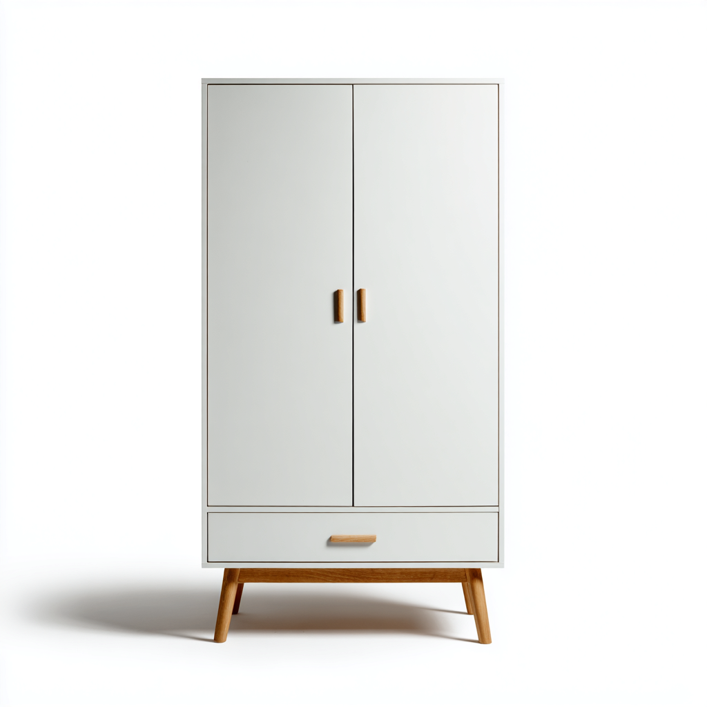 Kleiderschrank Holz 100x50x170 cm - weiß - natur - für Schlafzimmer mit Schublade und skandinavischem Design-Domainota