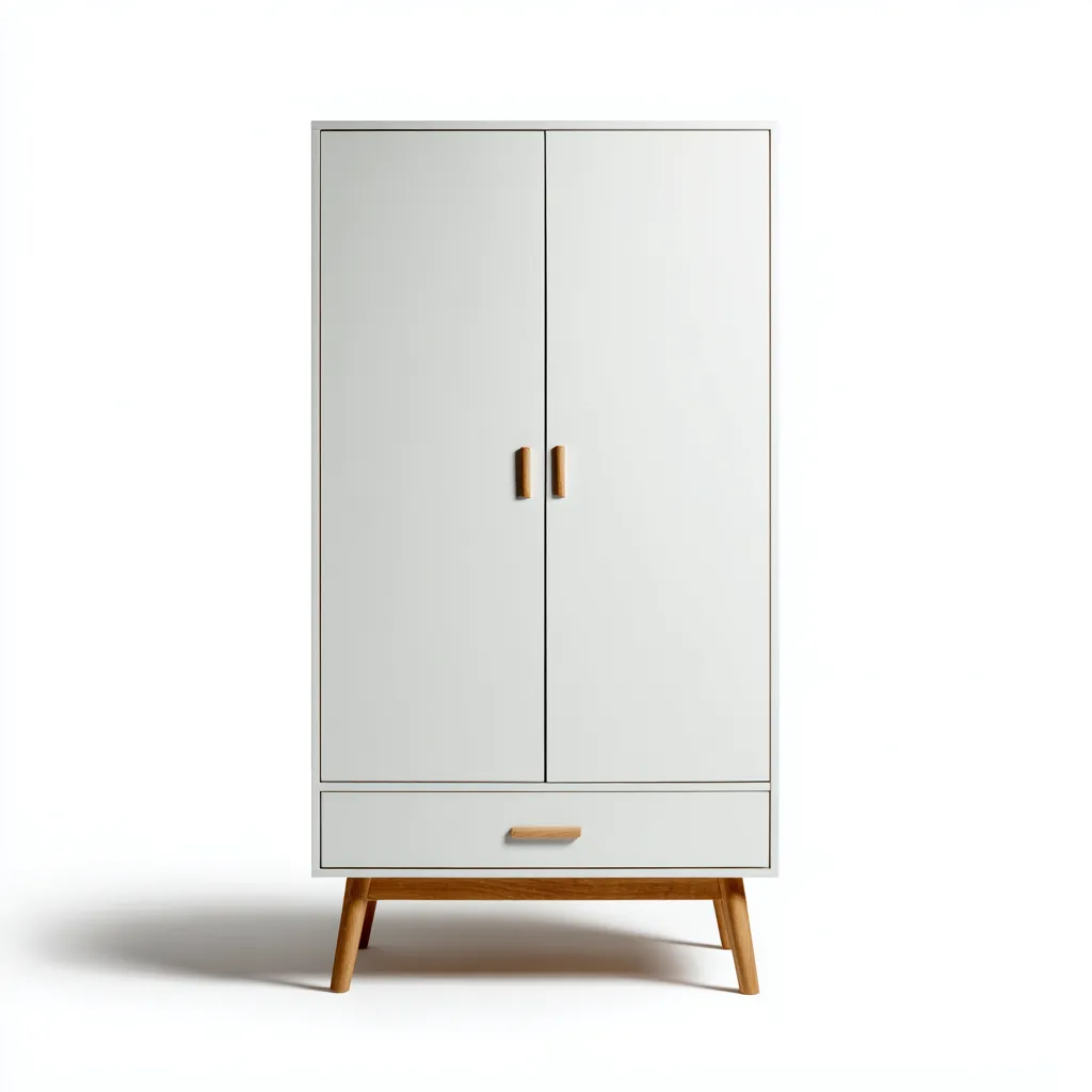 Kleiderschrank Holz 100x50x170 cm - weiß - natur - für Schlafzimmer mit Schublade und skandinavischem Design-Domainota