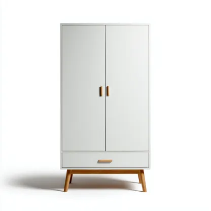 Kleiderschrank Holz 100x50x170 cm - weiß - natur - für Schlafzimmer mit Schublade und skandinavischem Design-Domainota