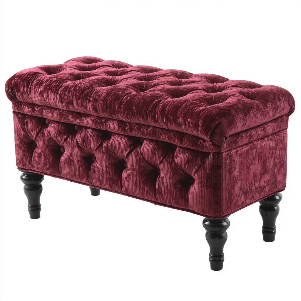Eingangsbank Samt 85x40x50 cm - bordeauxrot - geeignet für Flur - Klassisches Design mit Knopfheftung-Domainota