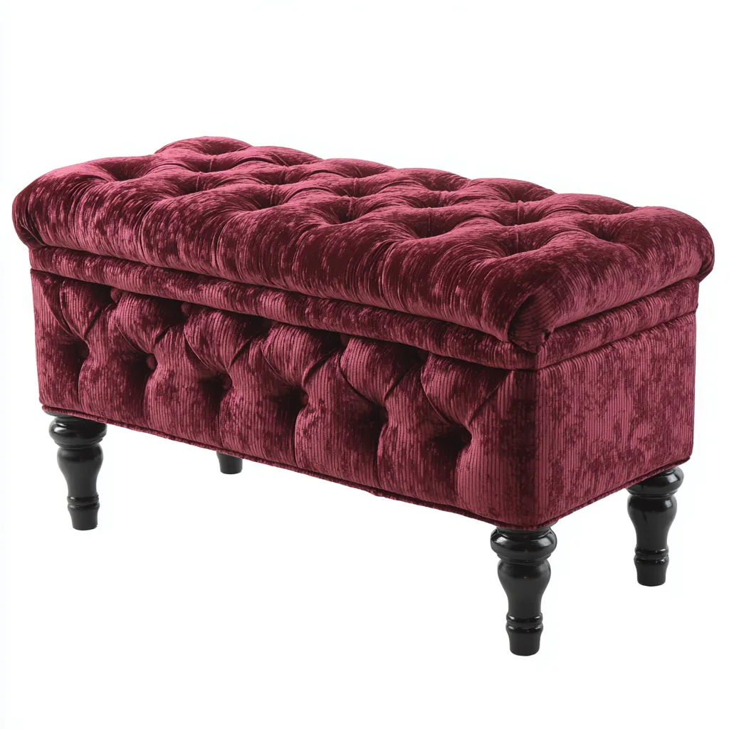 Eingangsbank Samt 85x40x50 cm - bordeauxrot - geeignet für Flur - Klassisches Design mit Knopfheftung-Domainota