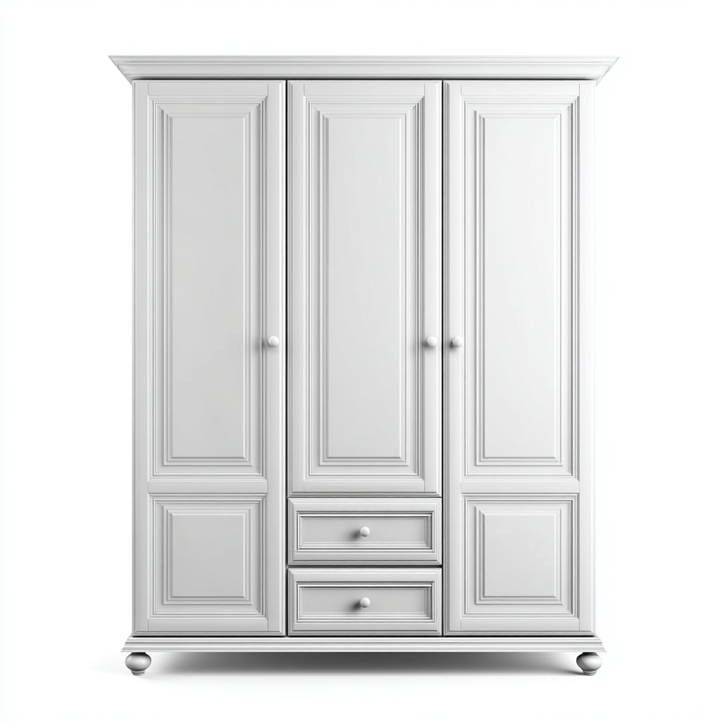 Kleiderschrank Holz 120x55x190 cm - weiß - für Schlafzimmer mit Schubladen und klassischem Design-Domainota