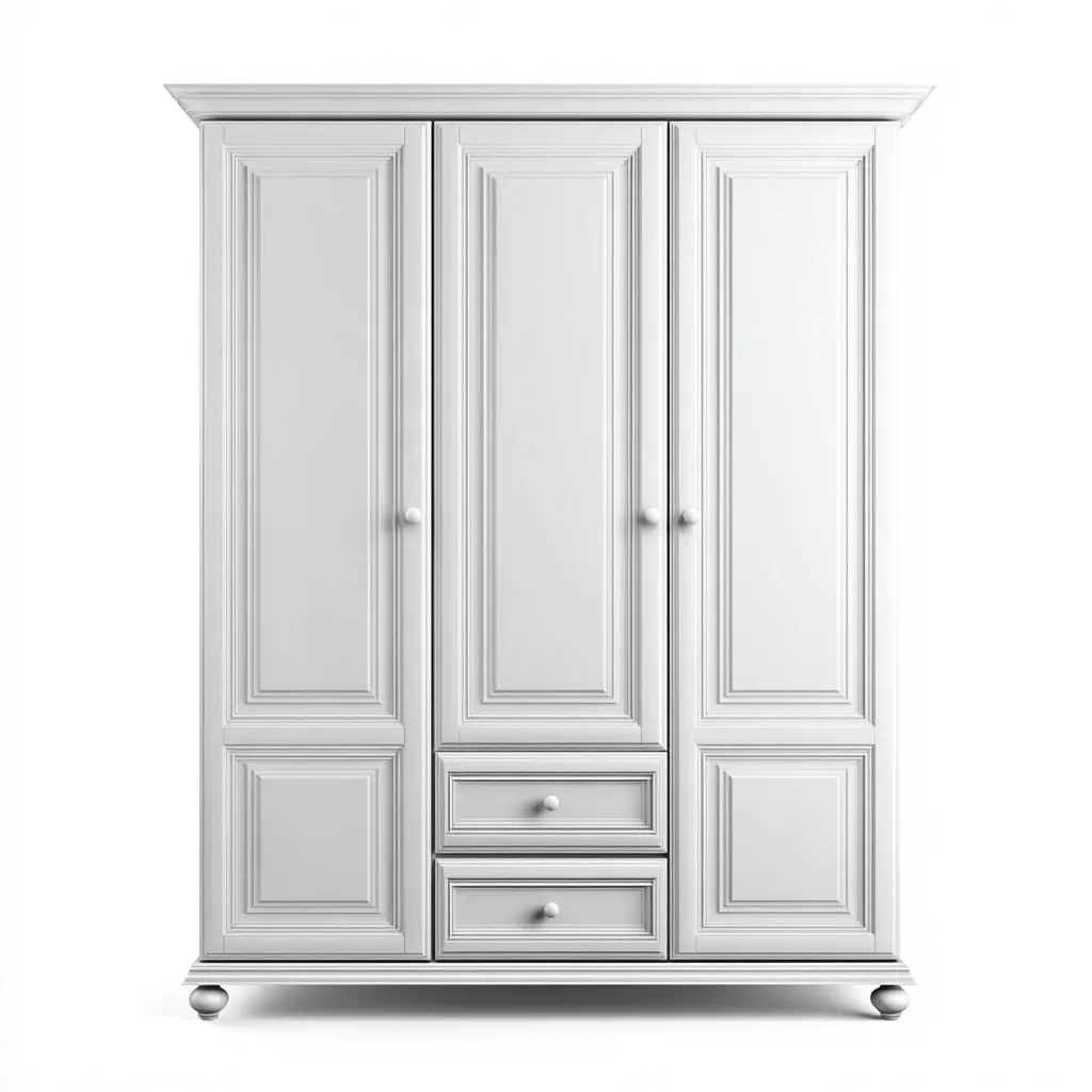 Kleiderschrank Holz 120x55x190 cm - weiß - für Schlafzimmer mit Schubladen und klassischem Design-Domainota