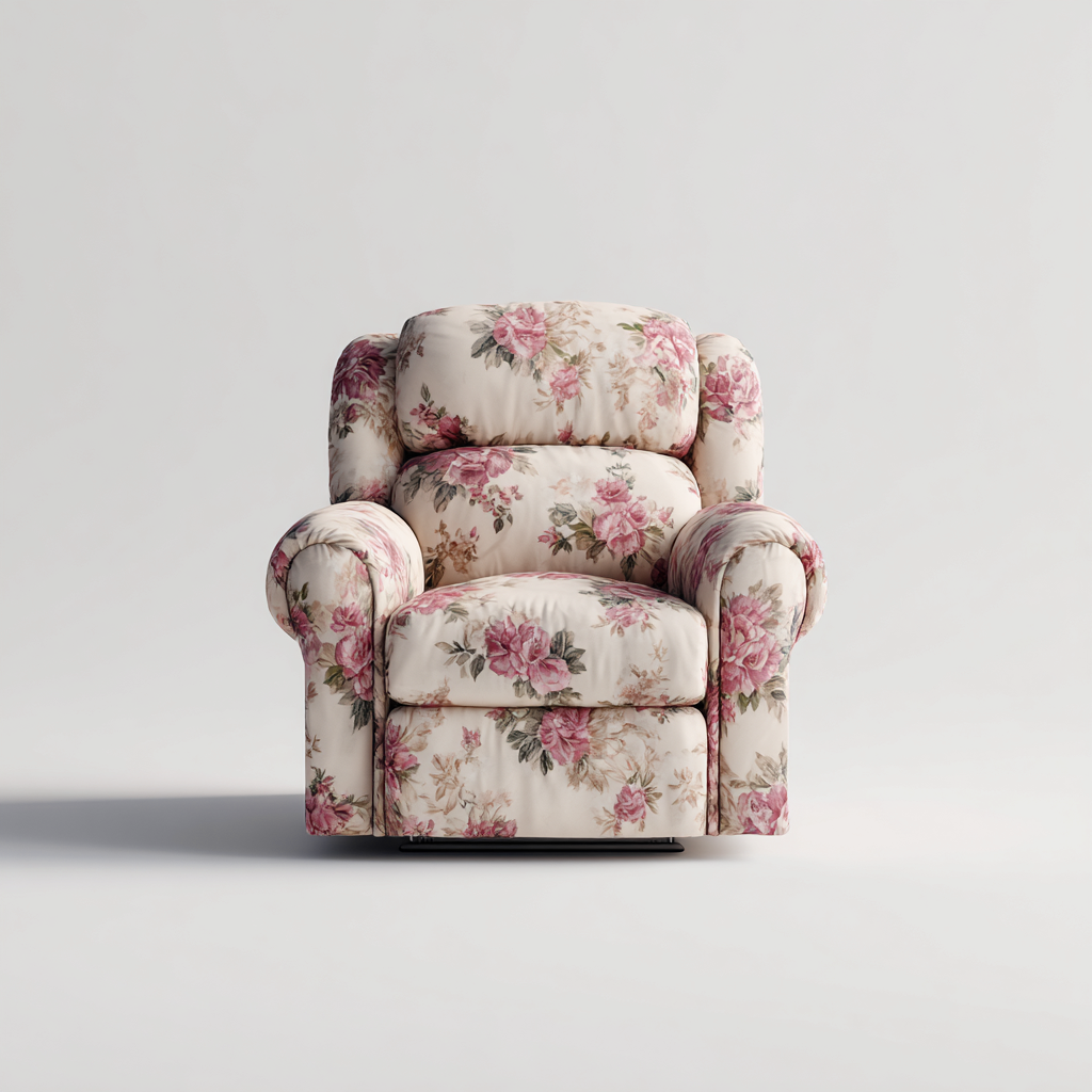 Liegesessel aus Stoff 100x95x100 cm - Beige - Rosa - Klassisches Blumendesign für Wohnzimmer-Domainota