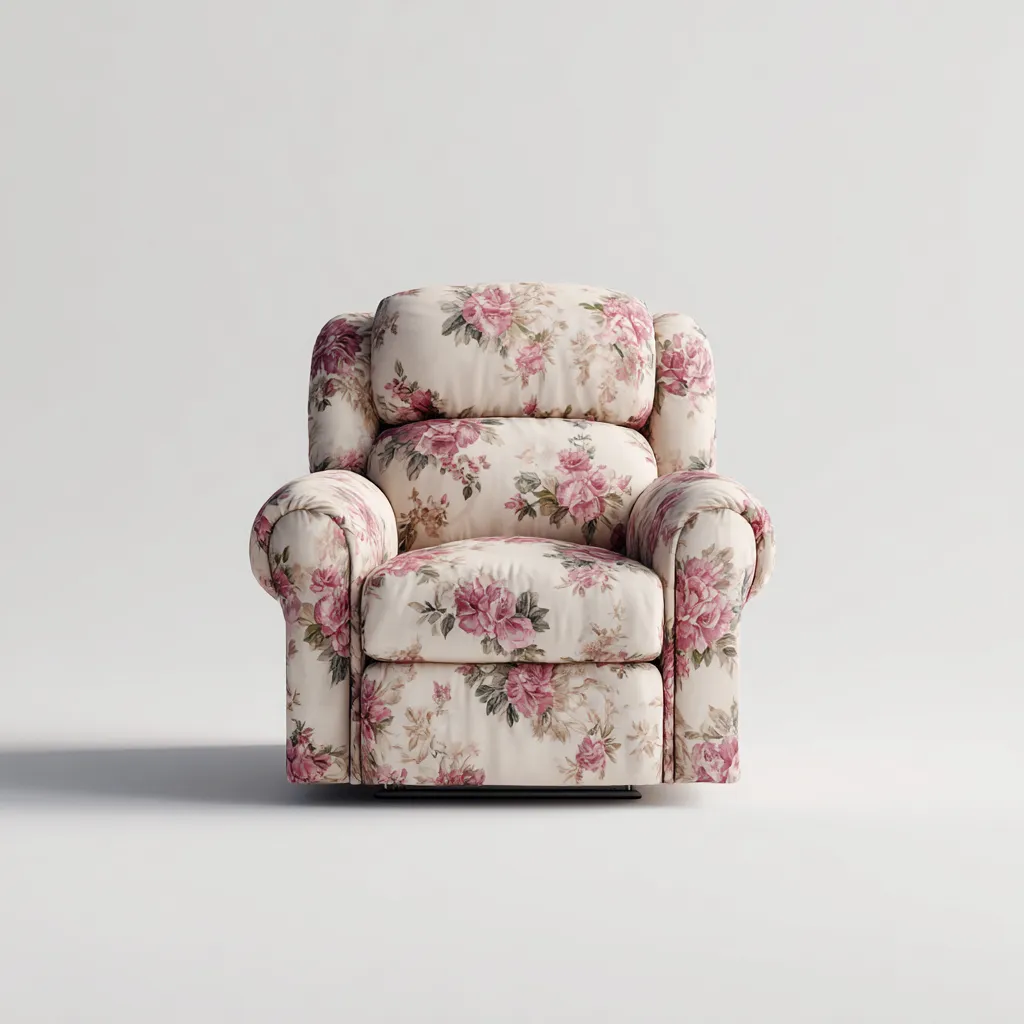Liegesessel aus Stoff 100x95x100 cm - Beige - Rosa - Klassisches Blumendesign für Wohnzimmer-Domainota