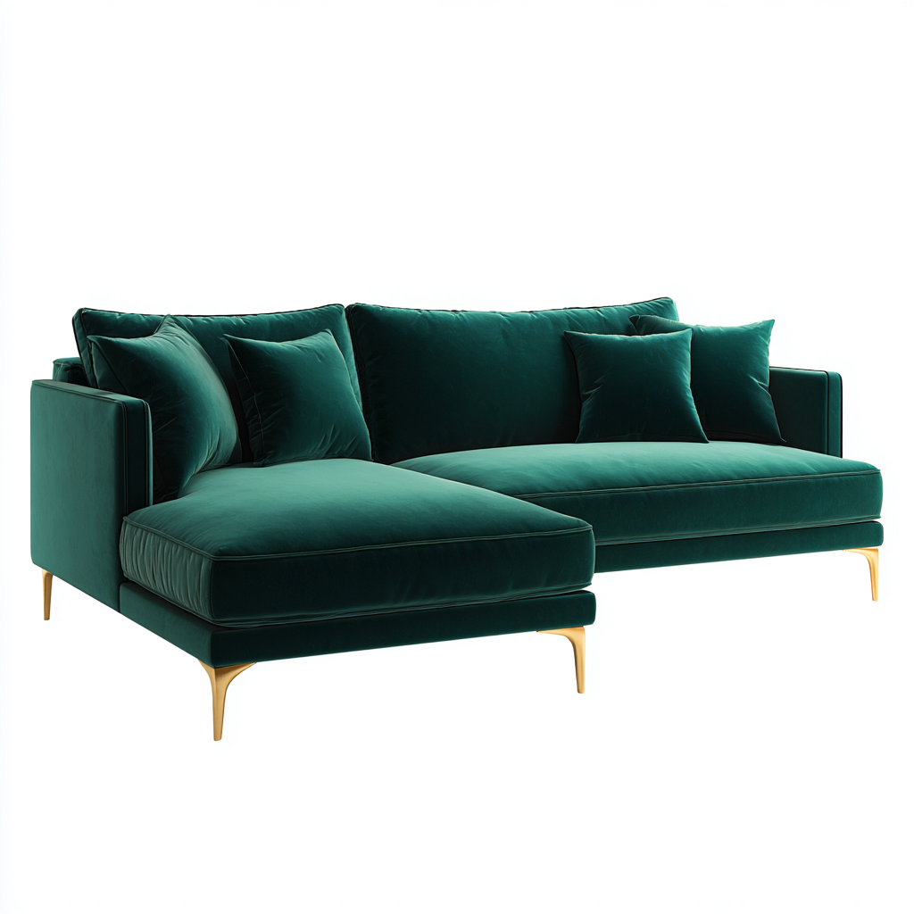 Ecksofa Samtpolsterung 265x165x85 cm - smaragdgrün - für Wohnzimmer - modernes Design-Domainota
