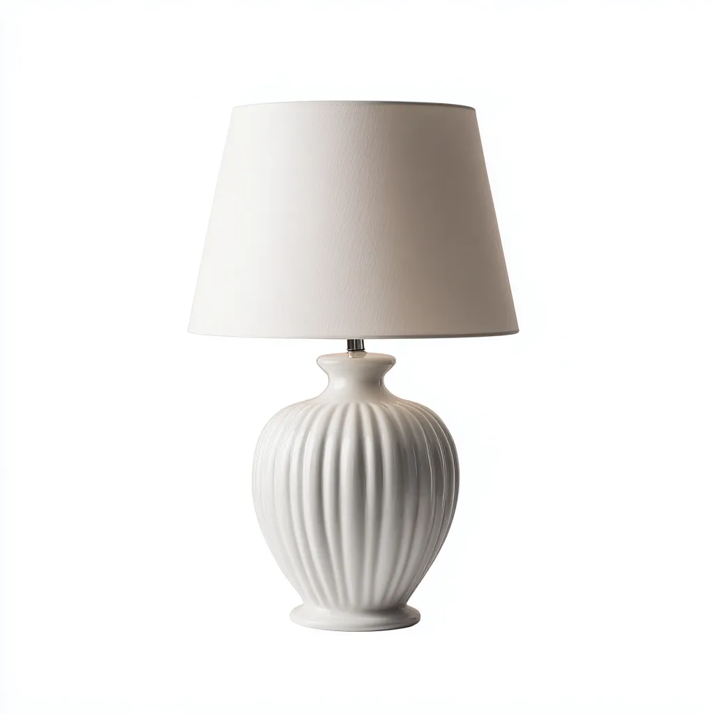 Tischlampe - Keramik - Textil - 28x28x50 cm - Weiß - Modernes Design für Wohnzimmer - Schlafzimmer-Domainota