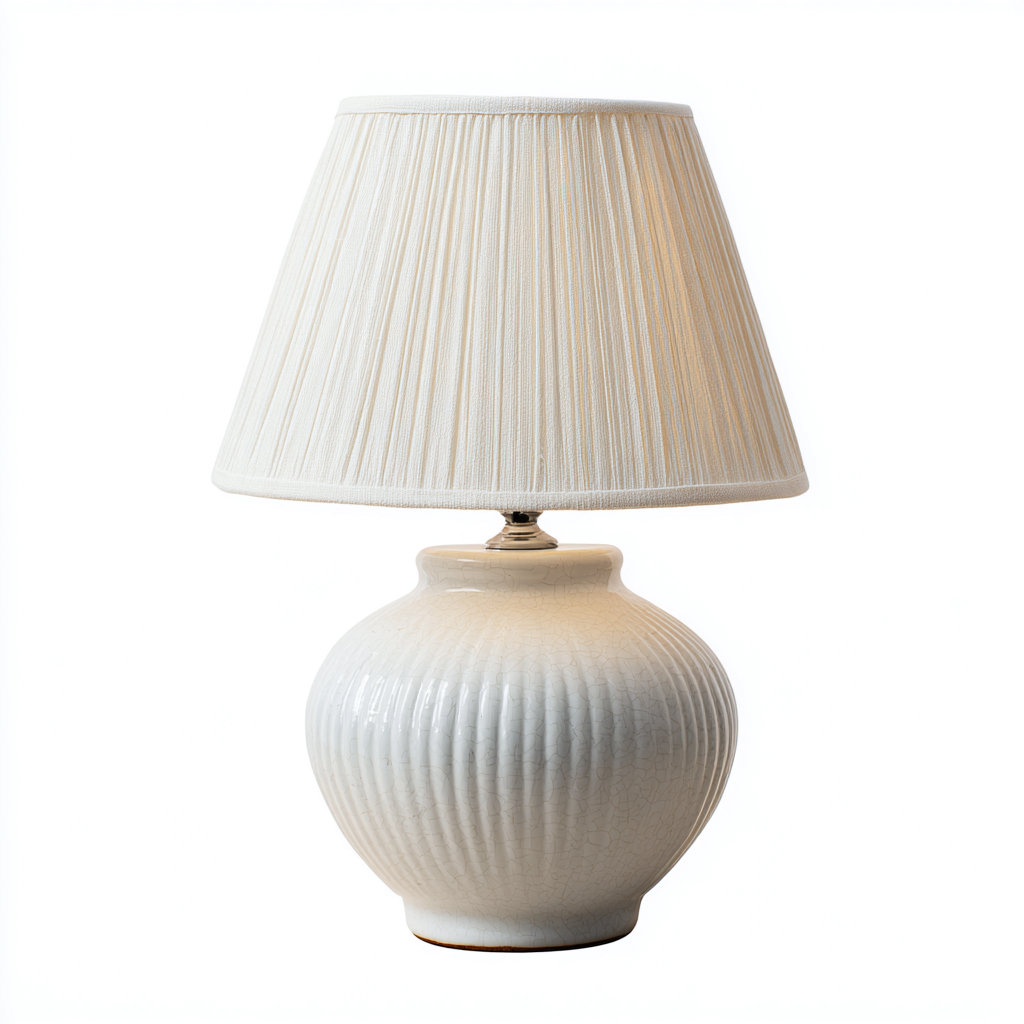 Tischlampe - Keramik - Textil - 25x25x42 cm - Cremeweiß - Klassisches Design für Wohnzimmer - Schlafzimmer-Domainota