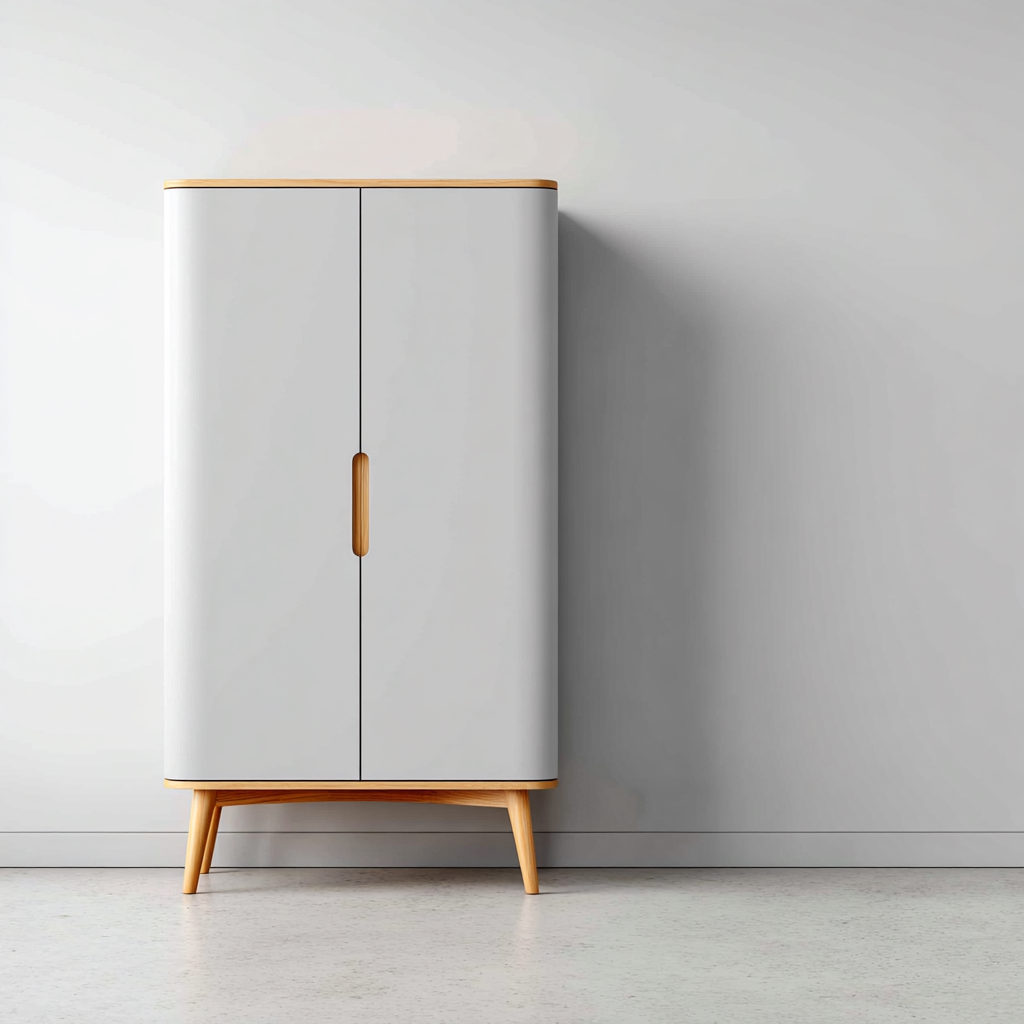 Kleiderschrank Holz 95x45x165 cm - hellgrau - hellholz - für Schlafzimmer - skandinavisches Design-Domainota