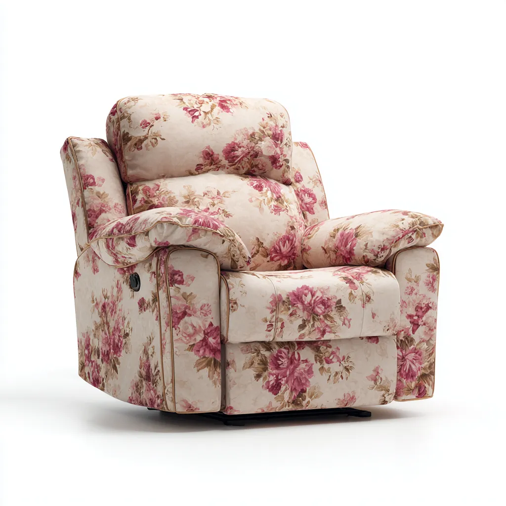 Liegesessel aus Stoff 100x95x100 cm - Beige - Rosa - Klassisches Blumendesign für Wohnzimmer-Domainota