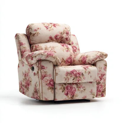 Liegesessel aus Stoff 100x95x100 cm - Beige - Rosa - Klassisches Blumendesign für Wohnzimmer-Domainota