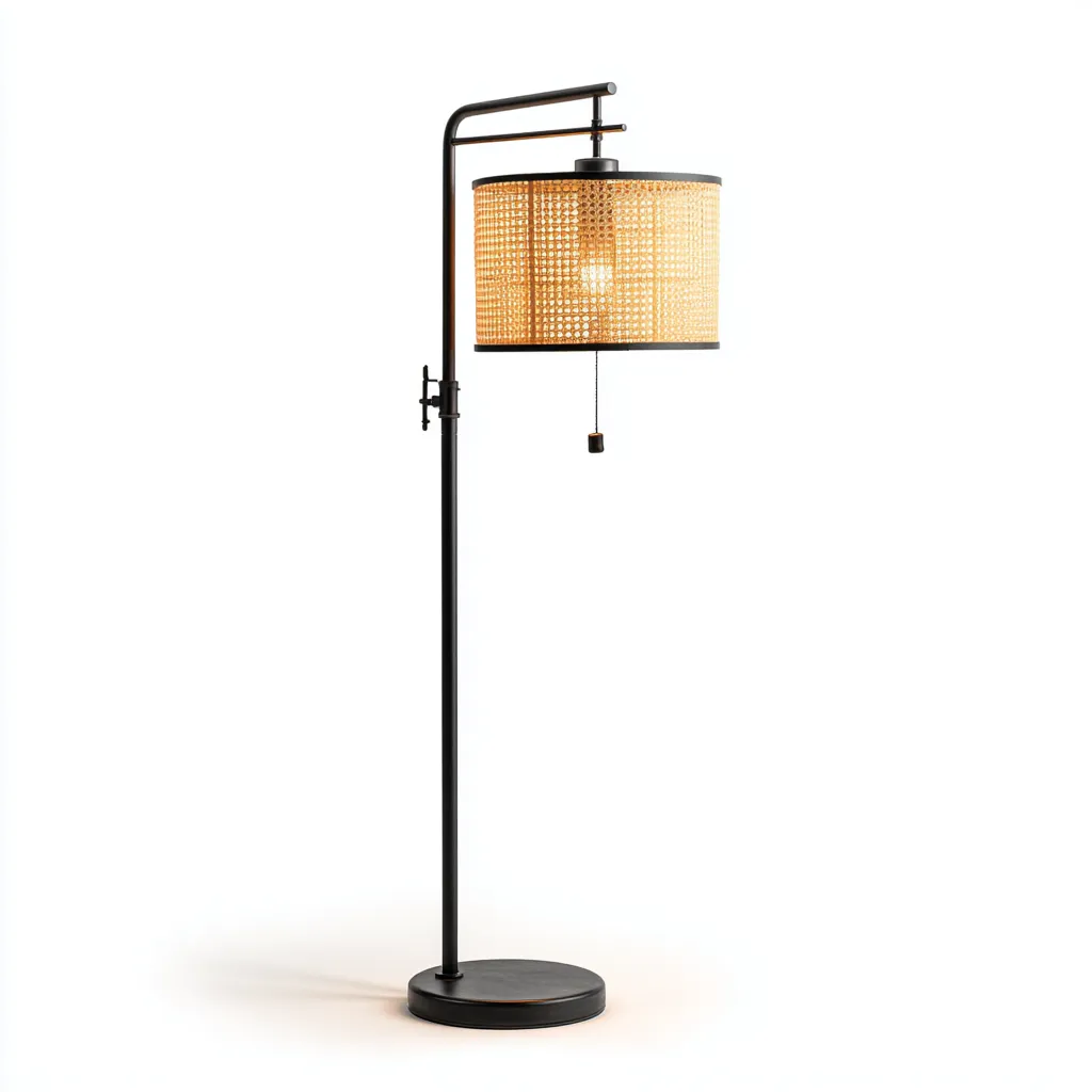 Stehlampe - Metall - Rattan - 32x32x160 cm - Schwarz - Natur - Modernes Design für Wohnzimmer - Lesebereich-Domainota