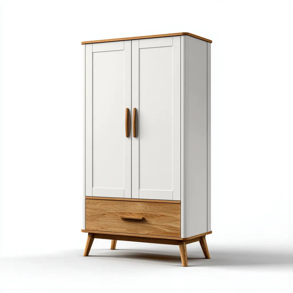 Kleiderschrank Holz 100x50x170 cm - weiß - natur - für Schlafzimmer mit Schublade und modernem skandinavischem Design-Domainota