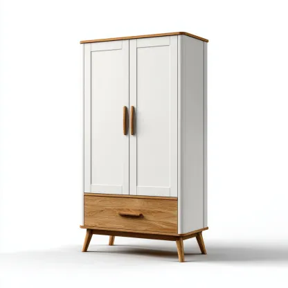 Kleiderschrank Holz 100x50x170 cm - weiß - natur - für Schlafzimmer mit Schublade und modernem skandinavischem Design-Domainota