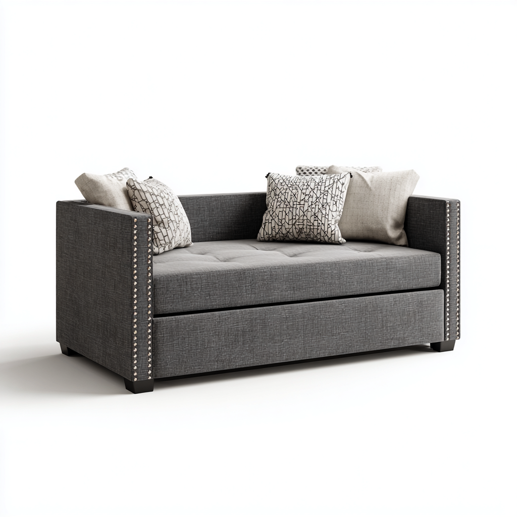 Schlafsofa-Stoff-210x95x85 cm-Dunkelgrau-für Schlafzimmer-Modernes Design-Mit ausziehbarem Bett-Domainota
