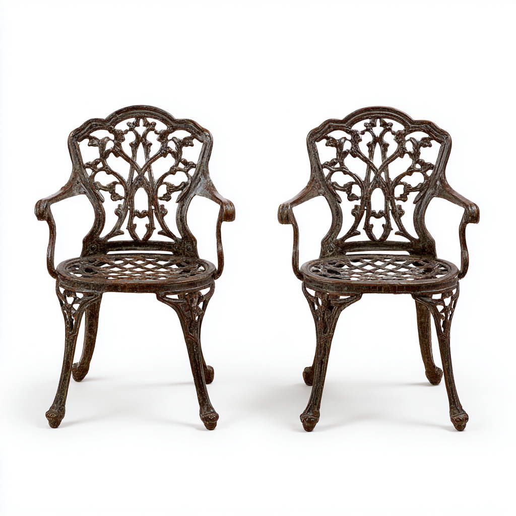 Gartenstuhl-Set 2 Stück 60x63x88 cm - Gusseisen - bronzefarben - mit Armlehnen - antikes Design für den Außenbereich-Domainota