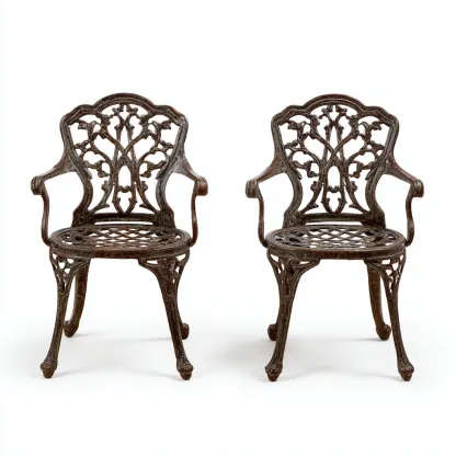Gartenstuhl-Set 2 Stück 60x63x88 cm - Gusseisen - bronzefarben - mit Armlehnen - antikes Design für den Außenbereich-Domainota