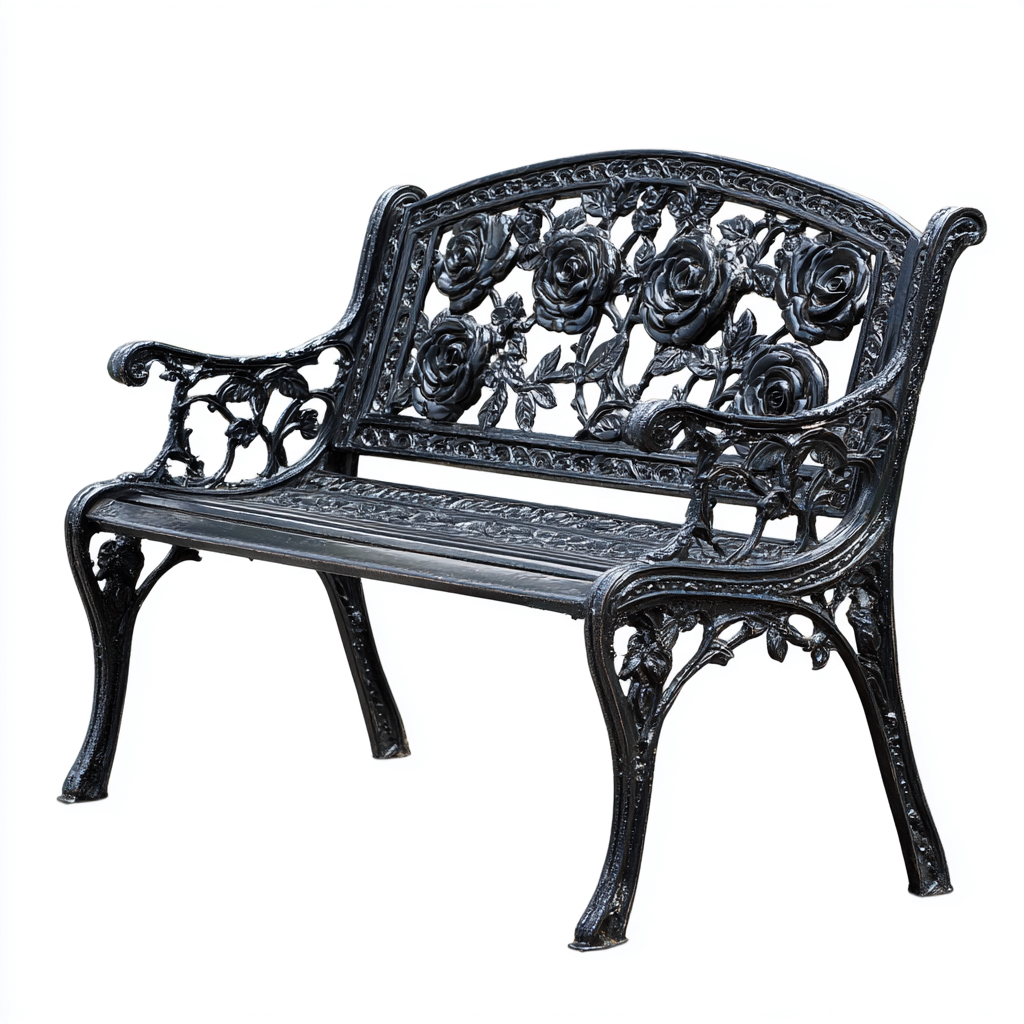 Gartenbank 120x60x82 cm - Gusseisen - schwarz - geeignet für den Außenbereich - florales Rosenmotiv-Design-Domainota
