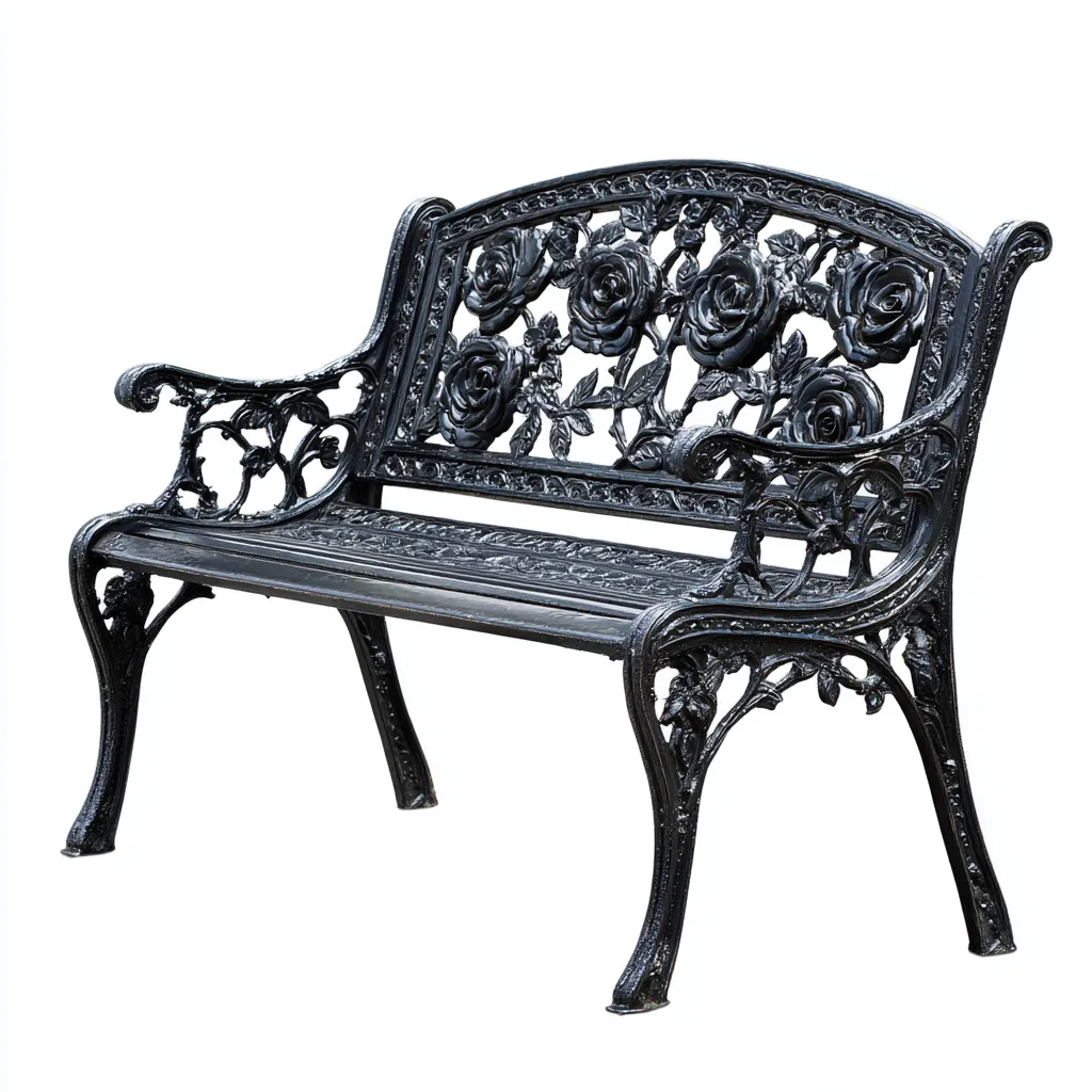 Gartenbank 120x60x82 cm - Gusseisen - schwarz - geeignet für den Außenbereich - florales Rosenmotiv-Design-Domainota