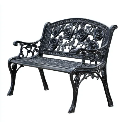 Gartenbank 120x60x82 cm - Gusseisen - schwarz - geeignet für den Außenbereich - florales Rosenmotiv-Design-Domainota