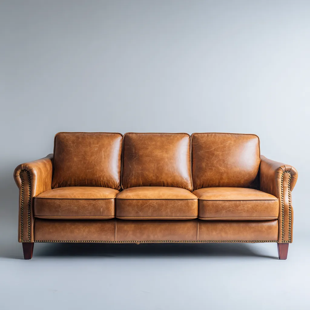 Gerades Sofa Echtlederpolster 210x88x85 cm - Hellbraun - Klassisches Design - Für Wohnzimmer-Domainota