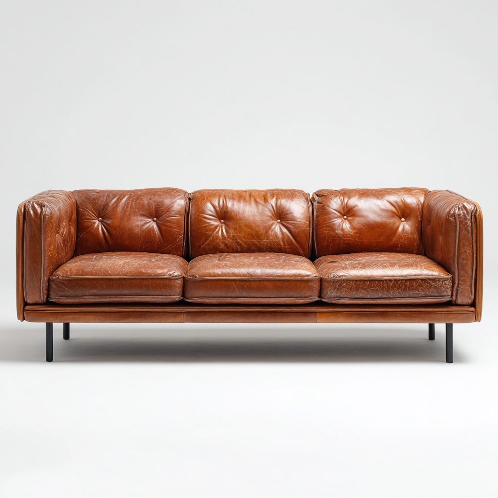 Gerades Sofa Echtlederpolster 215x88x82 cm - Karamellbraun - Modernes Design - Für Wohnzimmer-Domainota