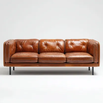 Gerades Sofa Echtlederpolster 215x88x82 cm - Karamellbraun - Modernes Design - Für Wohnzimmer-Domainota