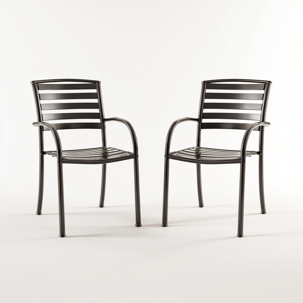 Gartenstuhl-Set 2 Stück 56x62x85 cm - pulverbeschichtetes Metall - schwarz - mit Armlehnen - modernes Design für den Außenbereich-Domainota