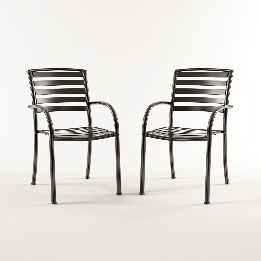 Gartenstuhl-Set 2 Stück 56x62x85 cm - pulverbeschichtetes Metall - schwarz - mit Armlehnen - modernes Design für den Außenbereich-Domainota