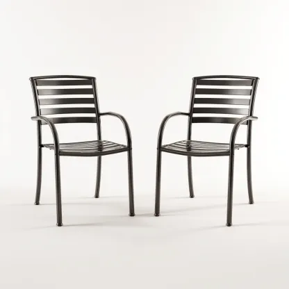 Gartenstuhl-Set 2 Stück 56x62x85 cm - pulverbeschichtetes Metall - schwarz - mit Armlehnen - modernes Design für den Außenbereich-Domainota