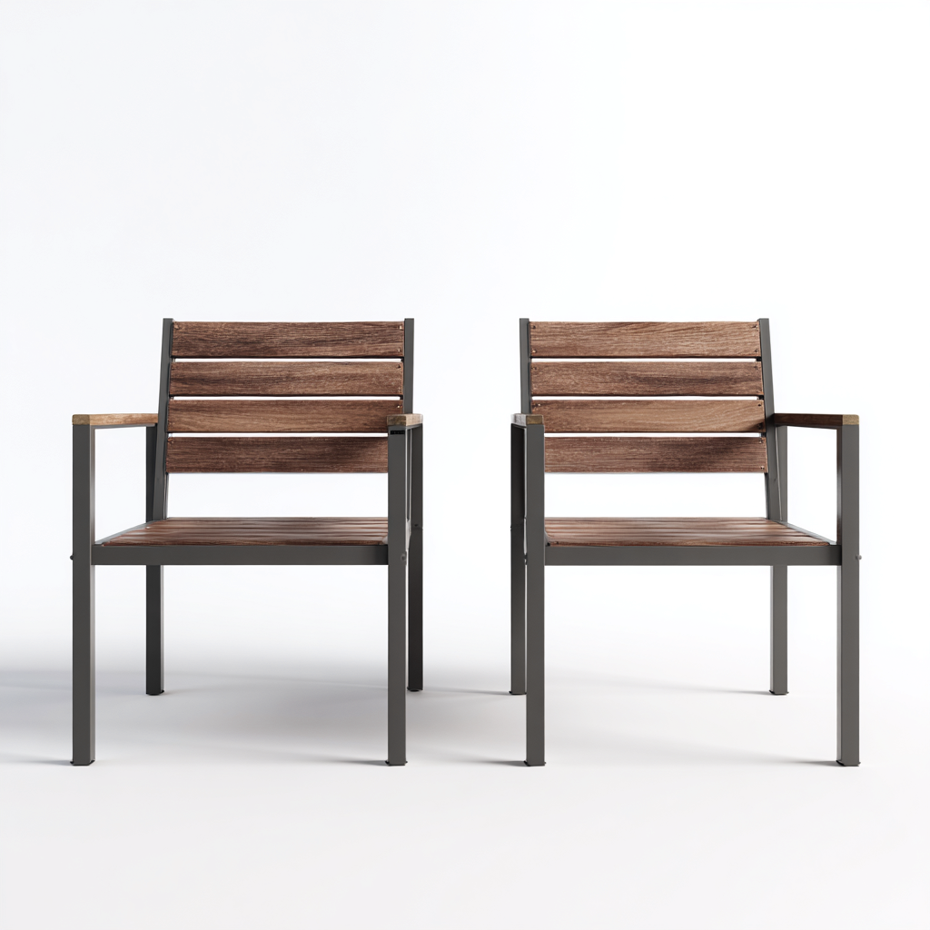 Gartenstuhl-Set 2 Stück 57x64x86 cm - Aluminium und Holzoptik - dunkelgrau - naturbraun - mit Armlehnen - modernes Outdoor-Design-Domainota