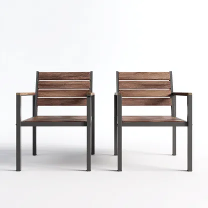 Gartenstuhl-Set 2 Stück 57x64x86 cm - Aluminium und Holzoptik - dunkelgrau - naturbraun - mit Armlehnen - modernes Outdoor-Design-Domainota