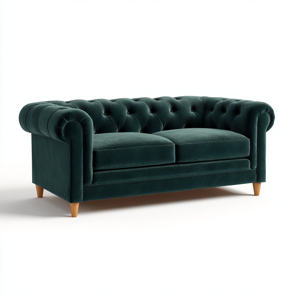 Gerades Sofa Samtpolster 200x90x80 cm - Dunkelgrün - Klassisches Design - Für Wohnzimmer-Domainota