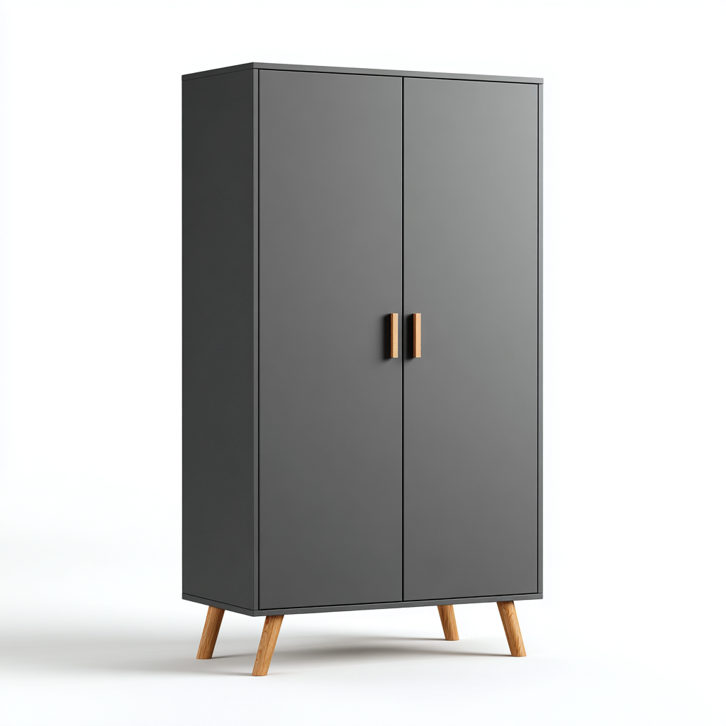 Kleiderschrank Holz 95x45x160 cm - dunkelgrau - für Schlafzimmer - skandinavisches Design-Domainota