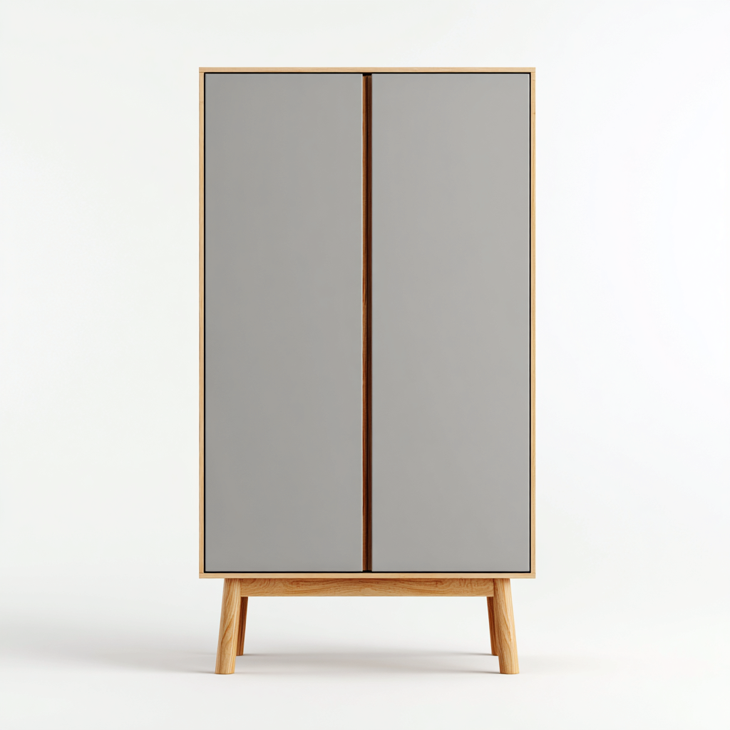 Kleiderschrank Holz 95x45x160 cm - hellgrau - für Schlafzimmer - skandinavisches Design-Domainota