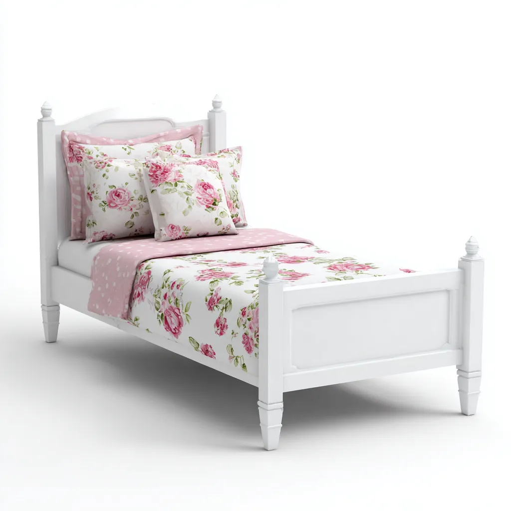 Kinderbett mit Blumenmuster 200x90x100 cm - Weiß - Klassisches Design - geeignet für Schlafzimmer-Domainota